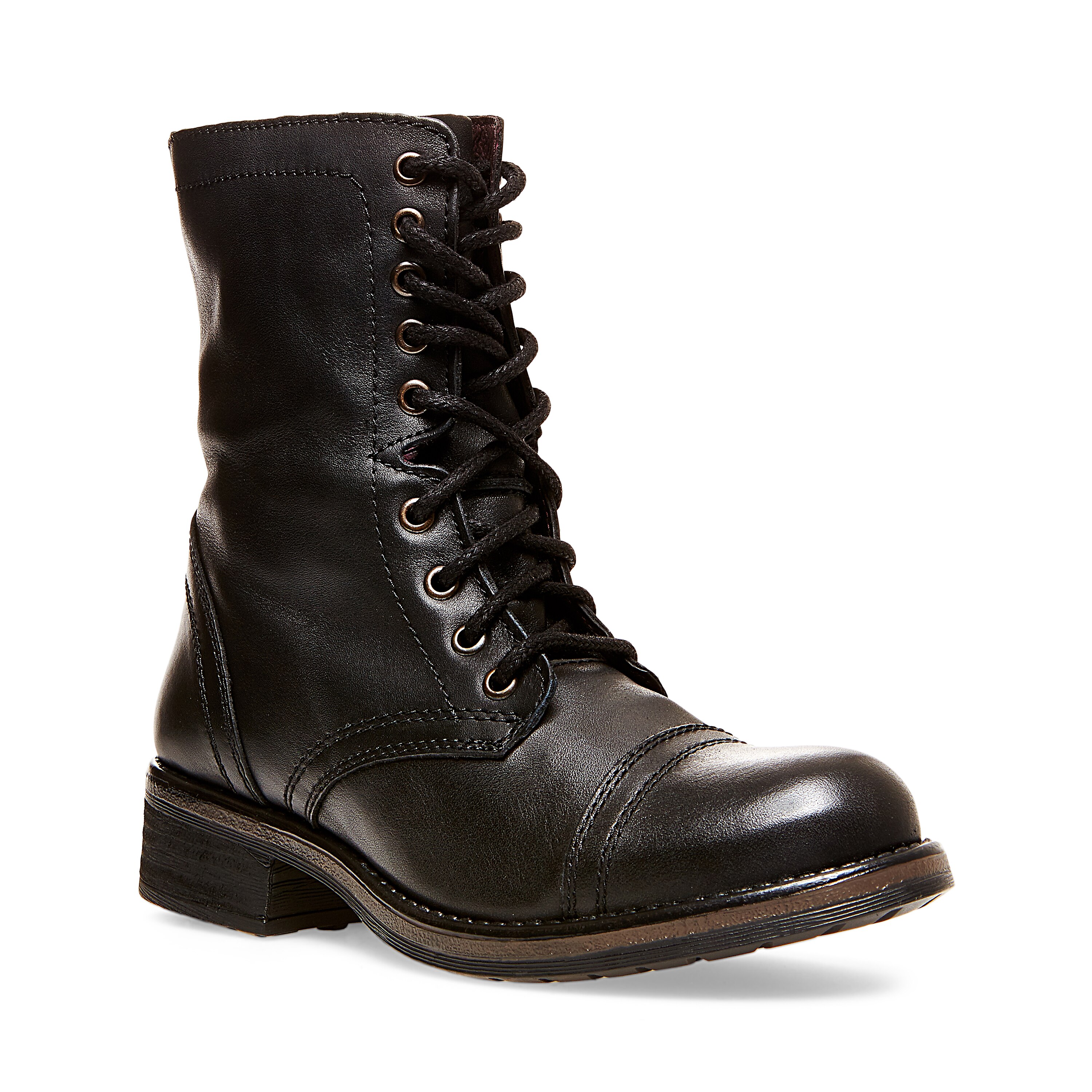 Black Combat Boots by Steve Madden Girl heeled boot... - Depop
