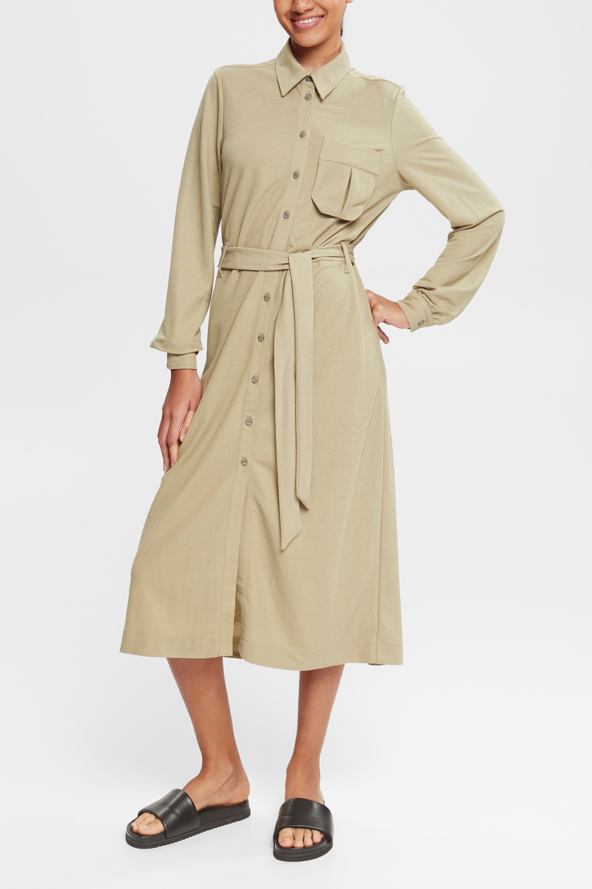 Khaki long cheap shirt dress