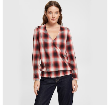 Esprit Long Sleeve Gathered Check Blouse