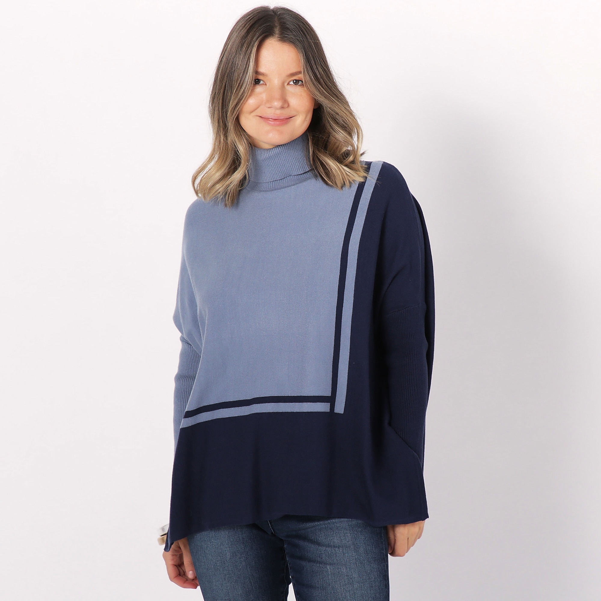 Dropped shoulder clearance mock neck sweater