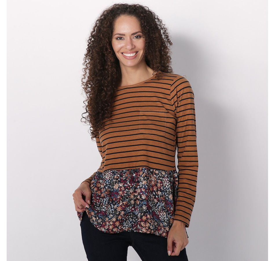 Diane Gilman Mixed Print Combo Peplum Top