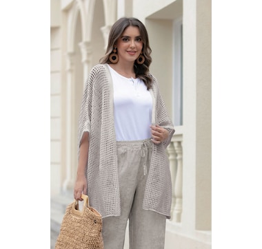 Orange Fashion Village Open Weave Relaxed Cardigan