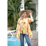 Orange Fashion Village Cotton Button Front Blouse with Sharkbite Hem
