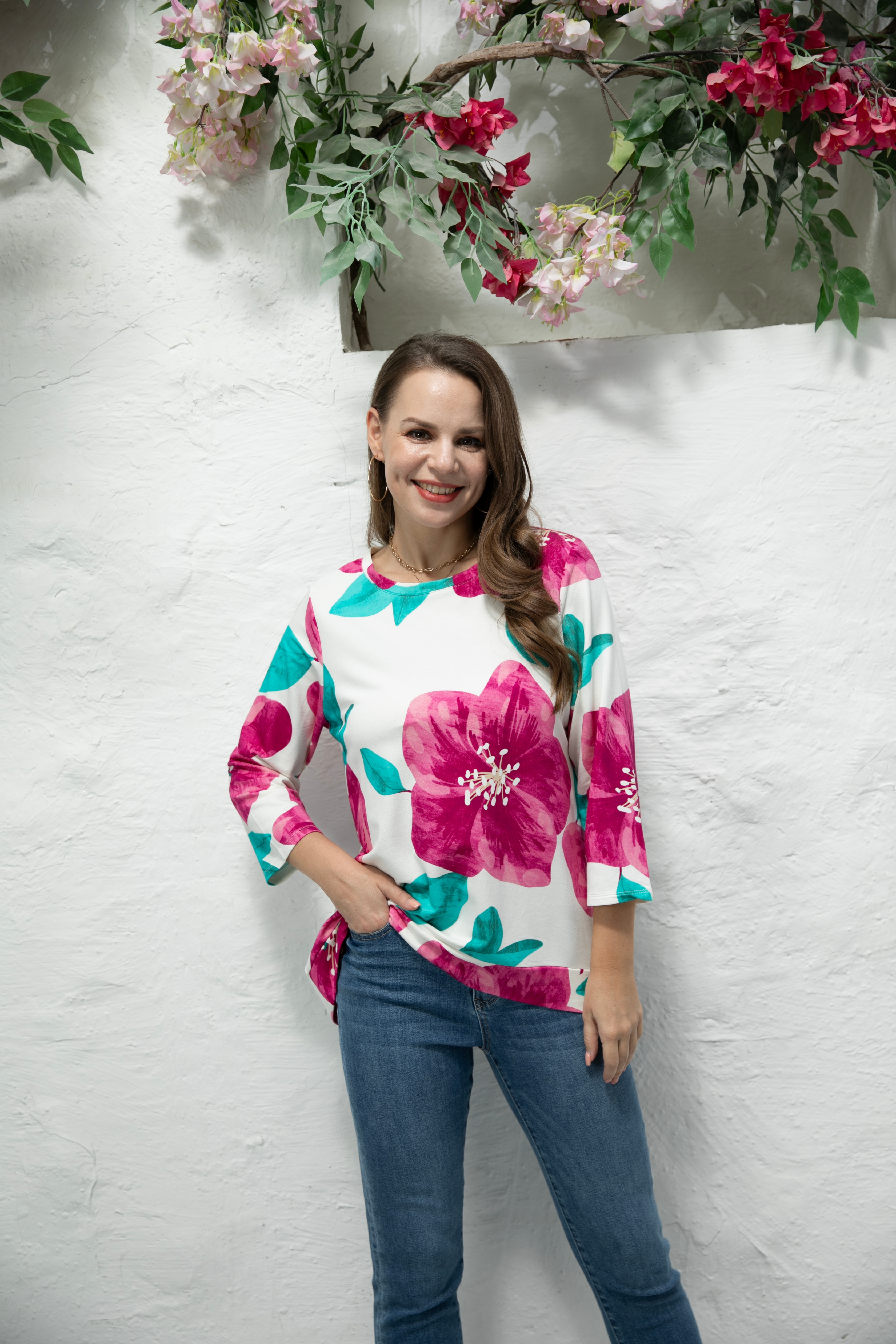 Orange Fashion Village Cotton Gauze Elbow Sleeve Top - TSC.ca