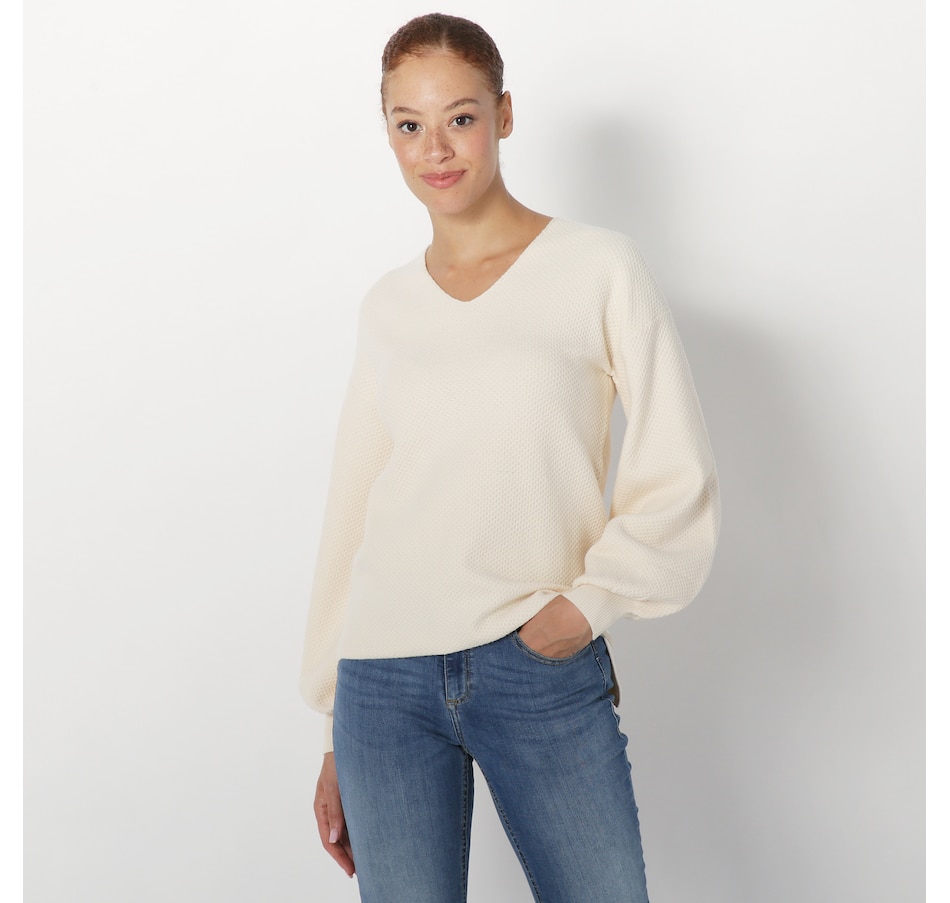 Image 227621_IVR.jpg, Product 227-621 / Price $29.33, Crystal Kobe V-Neck Bishop Sleeve Sweater from Crystal Kobe on TSC.ca's Fashion department