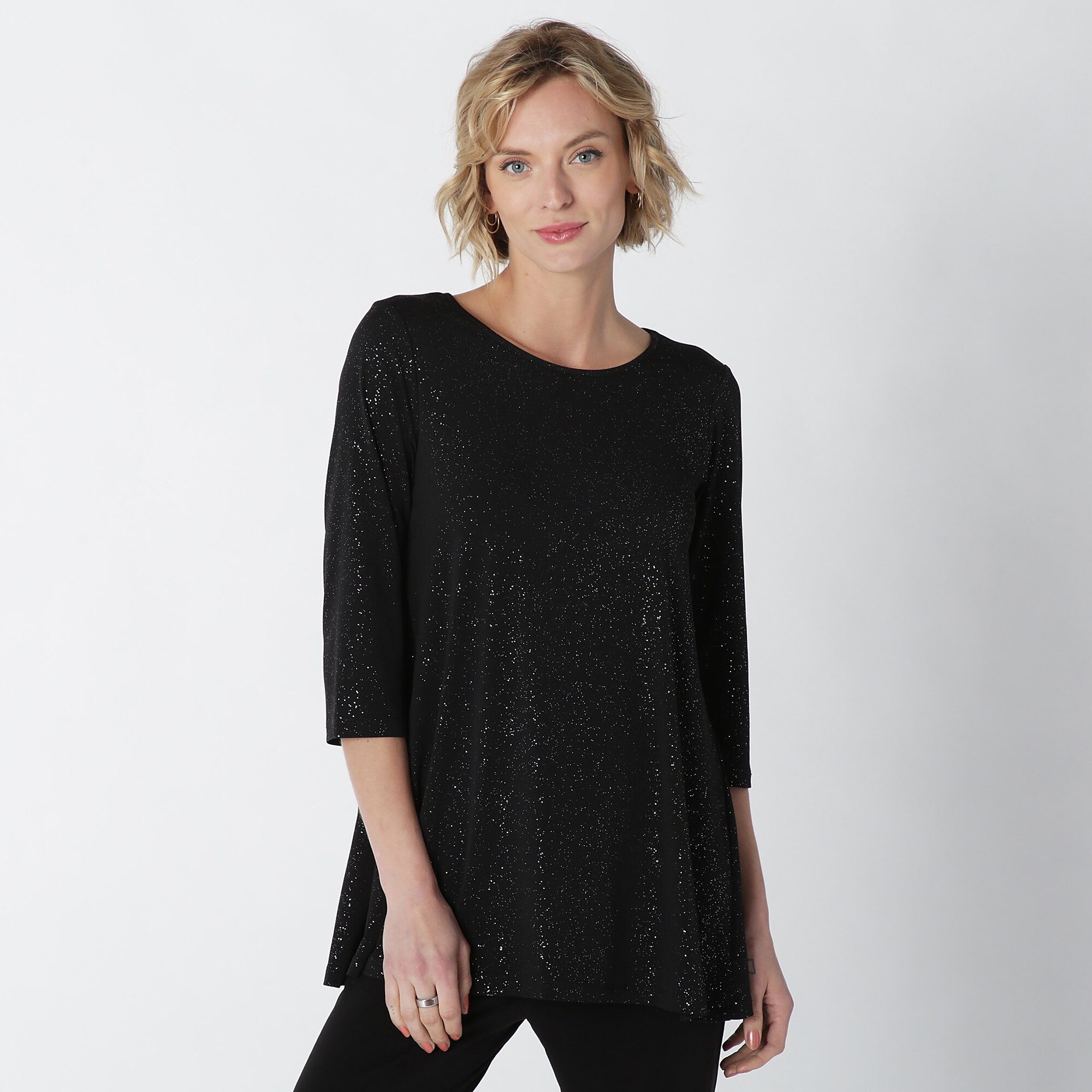 Kim & Co. Galaxy Foil Brazil Knit 3/4 Sleeve Swing Tunic