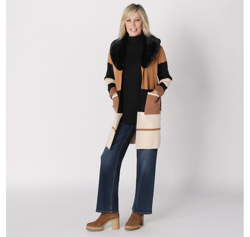 Image 228021_ALTMORE2.jpg, Product 228-021 / Price $54.33, Brian Bailey Knit Colour Block Cardigan Coat With Removable Faux Fur Collar from Brian Bailey on TSC.ca's Clothing & Shoes department