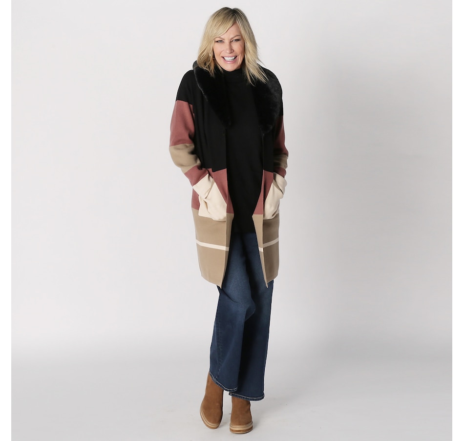 Image 228021_BBK.jpg, Product 228-021 / Price $54.33, Brian Bailey Knit Colour Block Cardigan Coat With Removable Faux Fur Collar from Brian Bailey on TSC.ca's Clothing & Shoes department