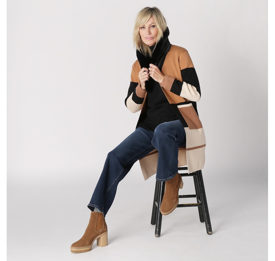 Image 228021_CBK.jpg, Product 228-021 / Price $54.33, Brian Bailey Knit Colour Block Cardigan Coat With Removable Faux Fur Collar from Brian Bailey on TSC.ca's Clothing & Shoes department