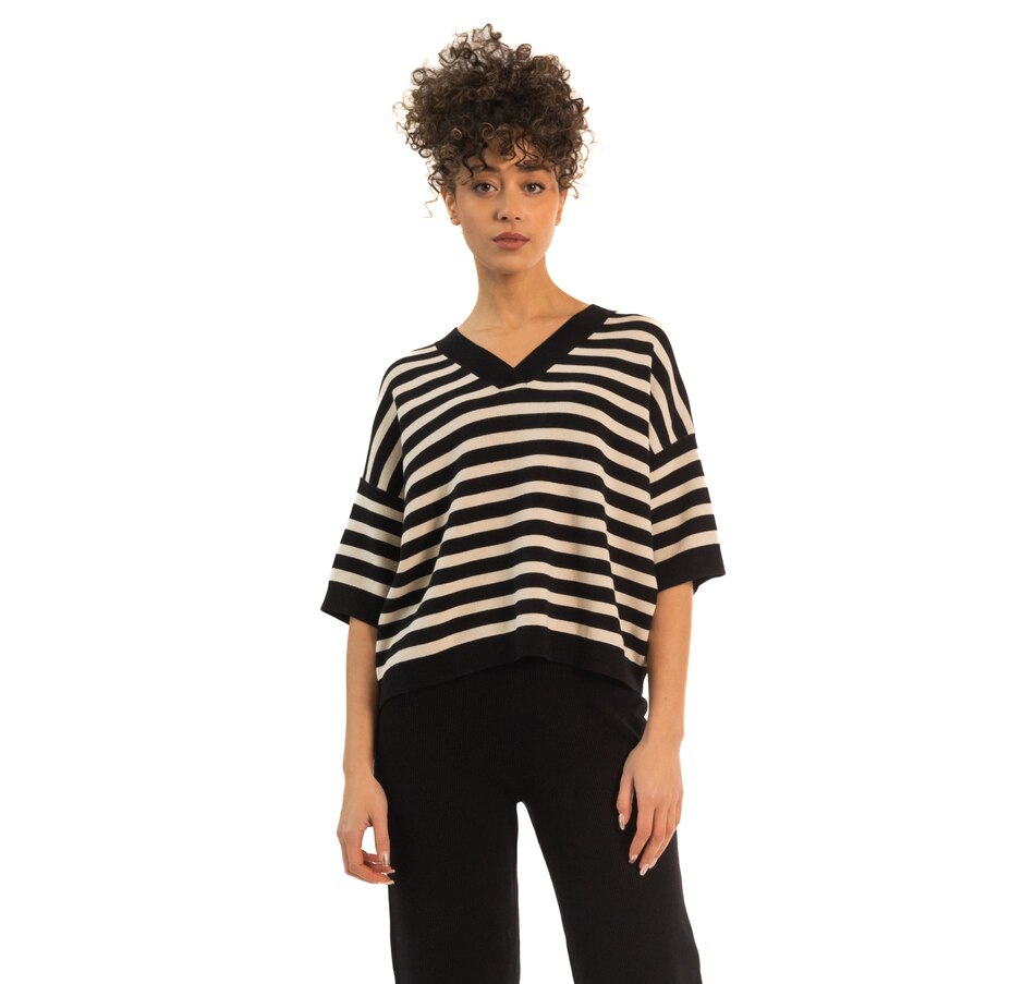 Image 228170_BLK.jpg, Product 228-170 / Price $104.88, Paper Label Sara Stripe Boxy V-Neck Top from Paper Label on TSC.ca's Clothing & Shoes department