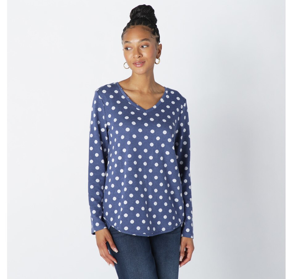 Clothing & Shoes - Tops - Shirts & Blouses - Red Coral Polka Dot Crew ...