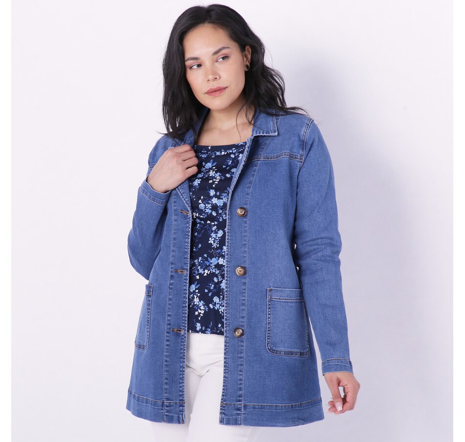 Image 228787_MDTNE.jpg, Product 228-787 / Price $34.33, Diane Gilman Collared Elongated Denim Jacket from DG2 by Diane Gilman on TSC.ca's Fashion department