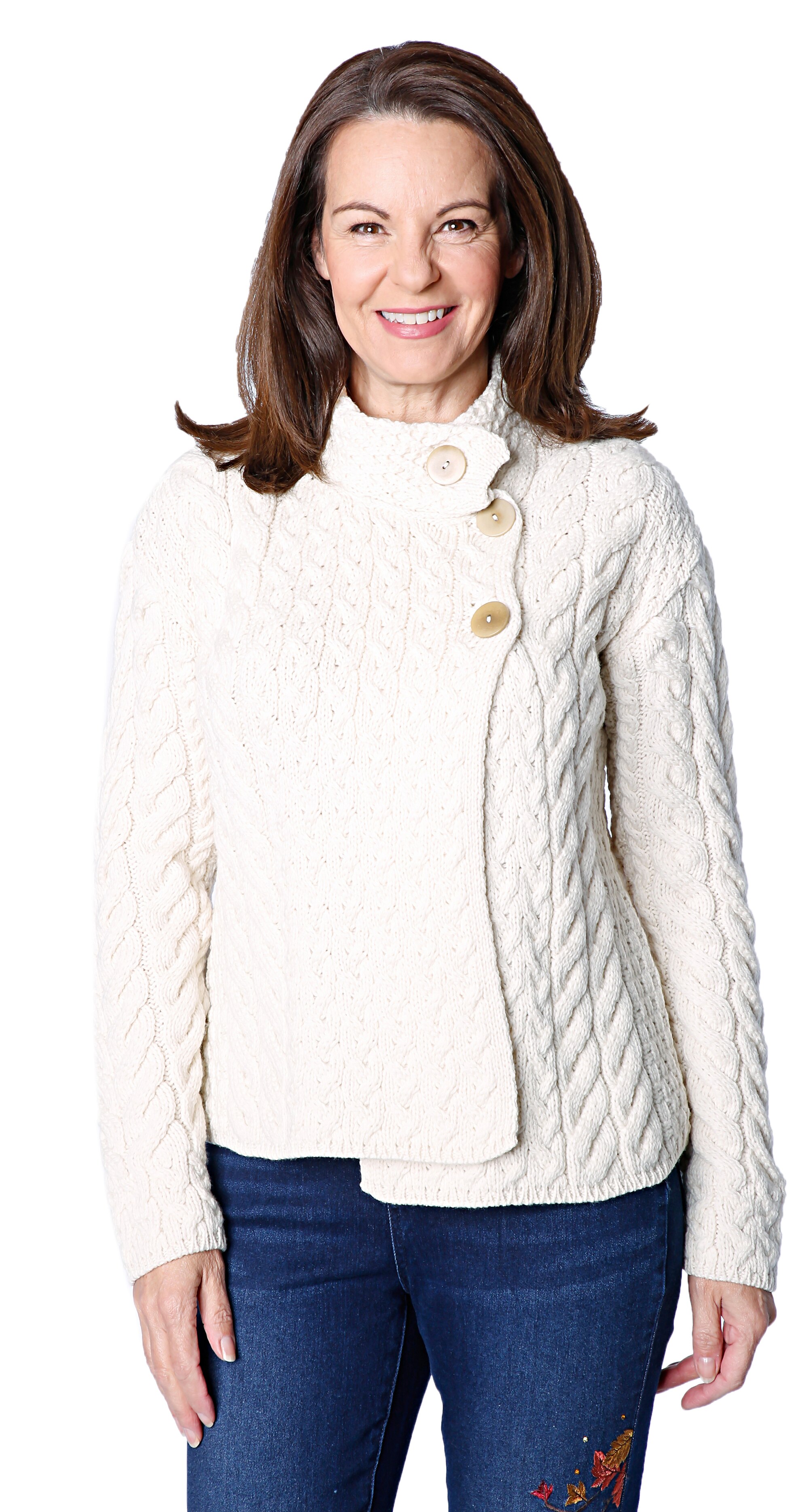 Aran Woollen Mills Supersoft Merino Asymmetric 2 Button Cardigan