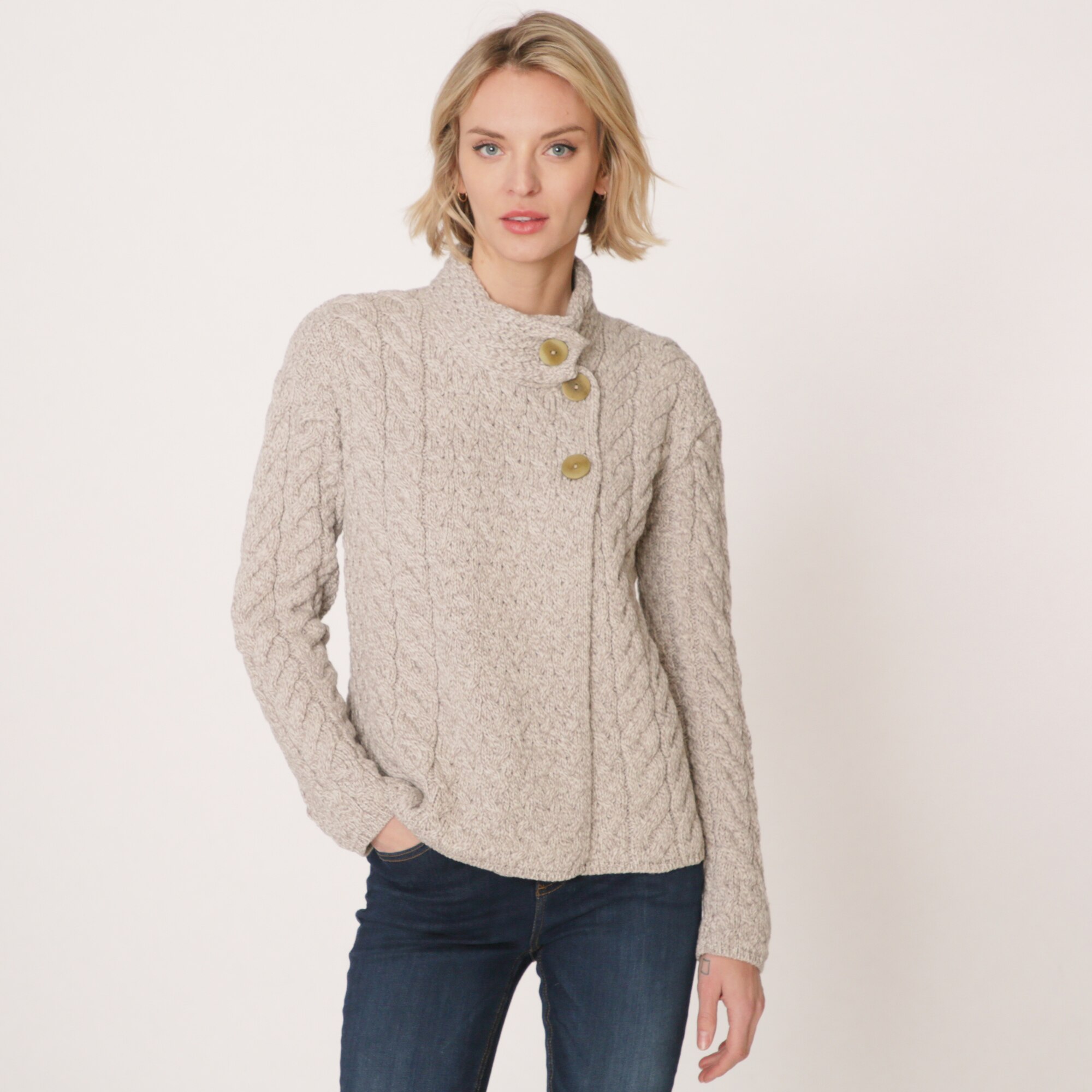 Aran Woollen Mills Supersoft Merino Asymmetric 2 Button Cardigan