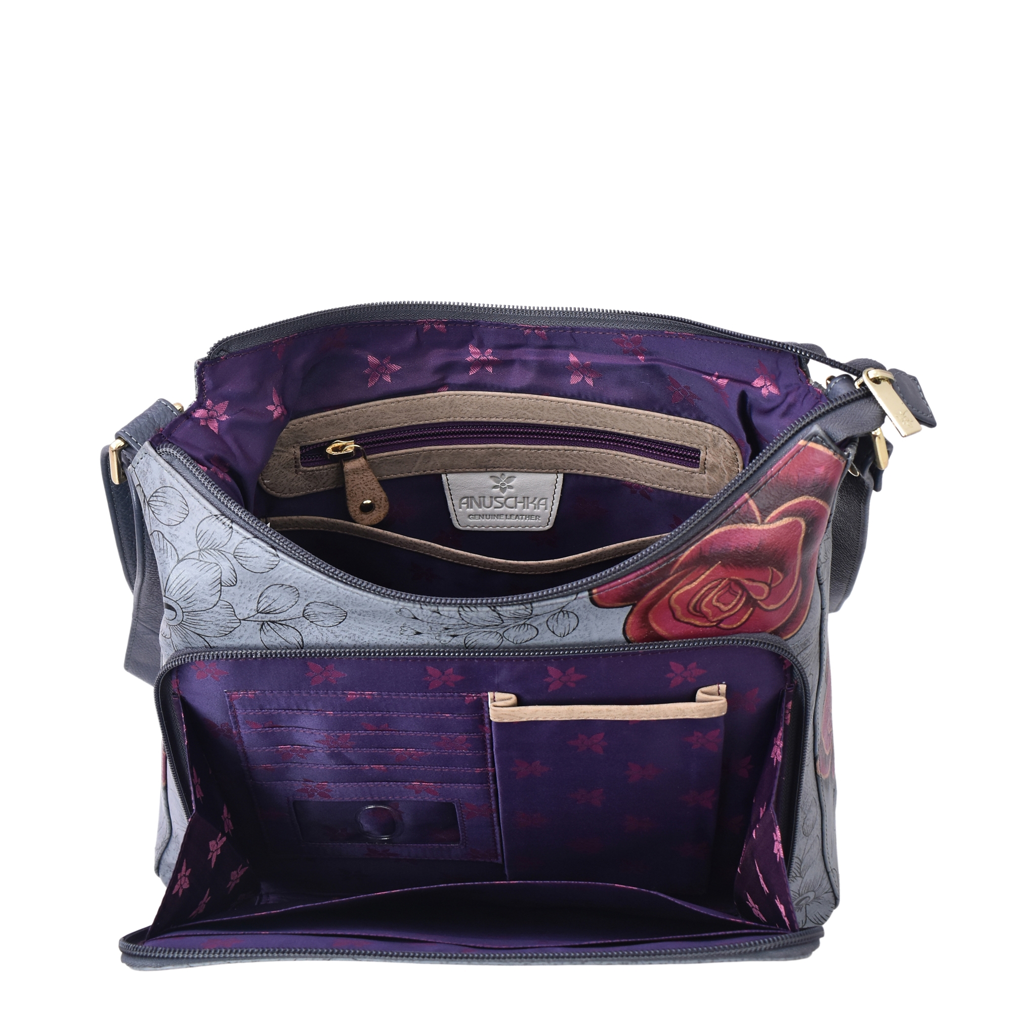 Anuschka Hand-Painted Leather Crossbody Organizer Bag - Butterfly Mosaic Design - View #12