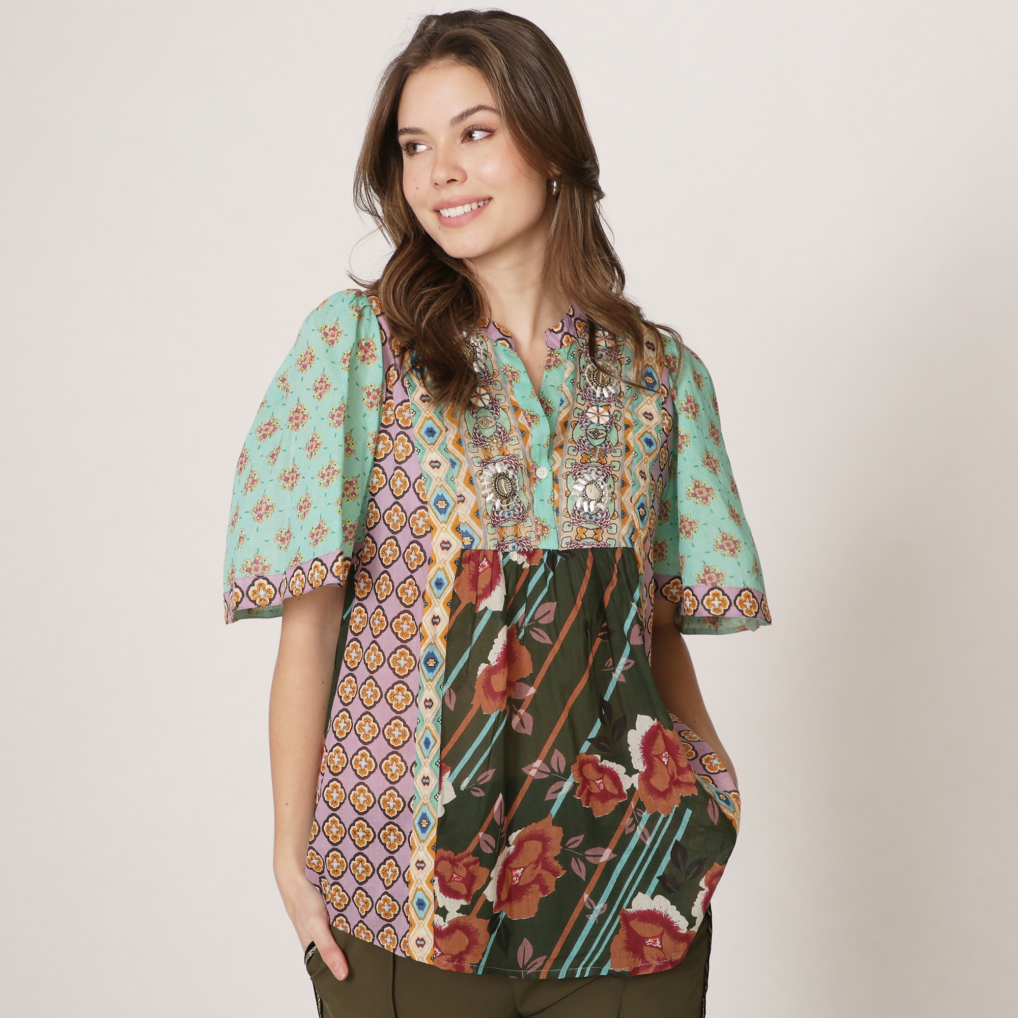Celestial Blue Short Sleeve Embroidered Top - TSC.ca
