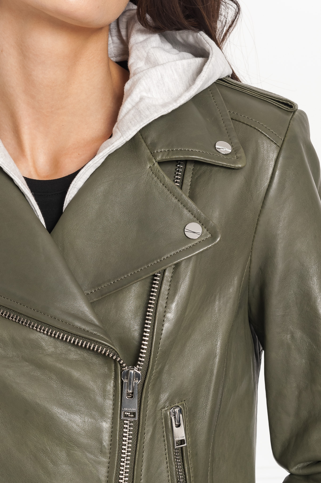 lamarque hooded leather jacket
