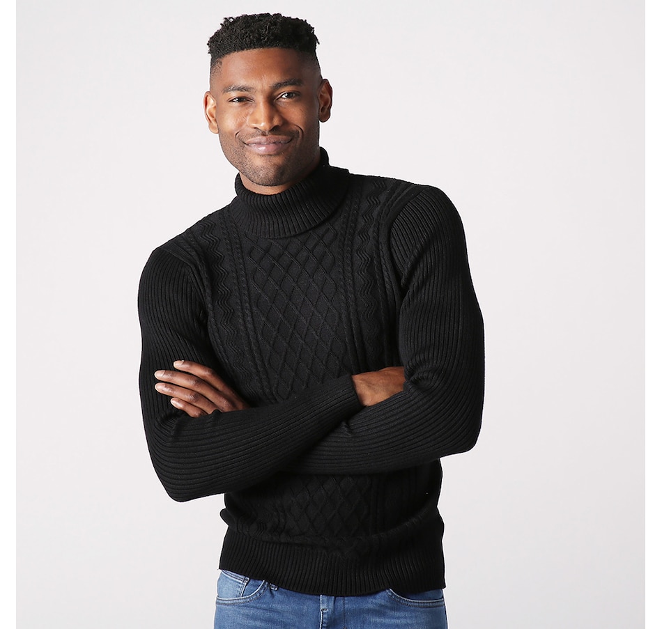 Image 229848_BLK.jpg, Product 229-848 / Price $129.00, BRIANBAILEY... MEN Cable Knit Turtleneck Sweater from Brian Bailey on TSC.ca's Clothing & Shoes department