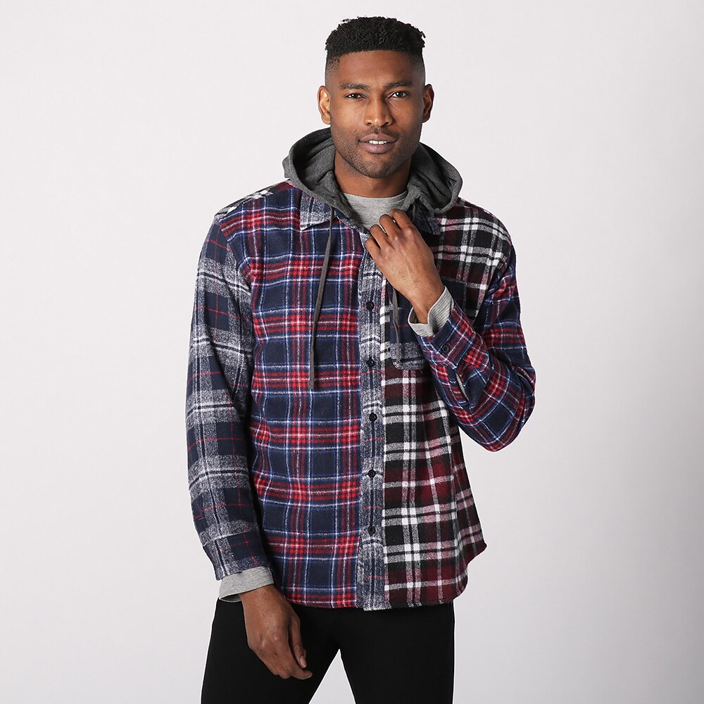 Hooded checked clearance flannel shirt