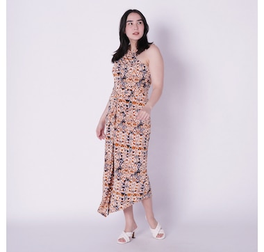 H Halston Pull On Halter Dress With Front Knot Detail