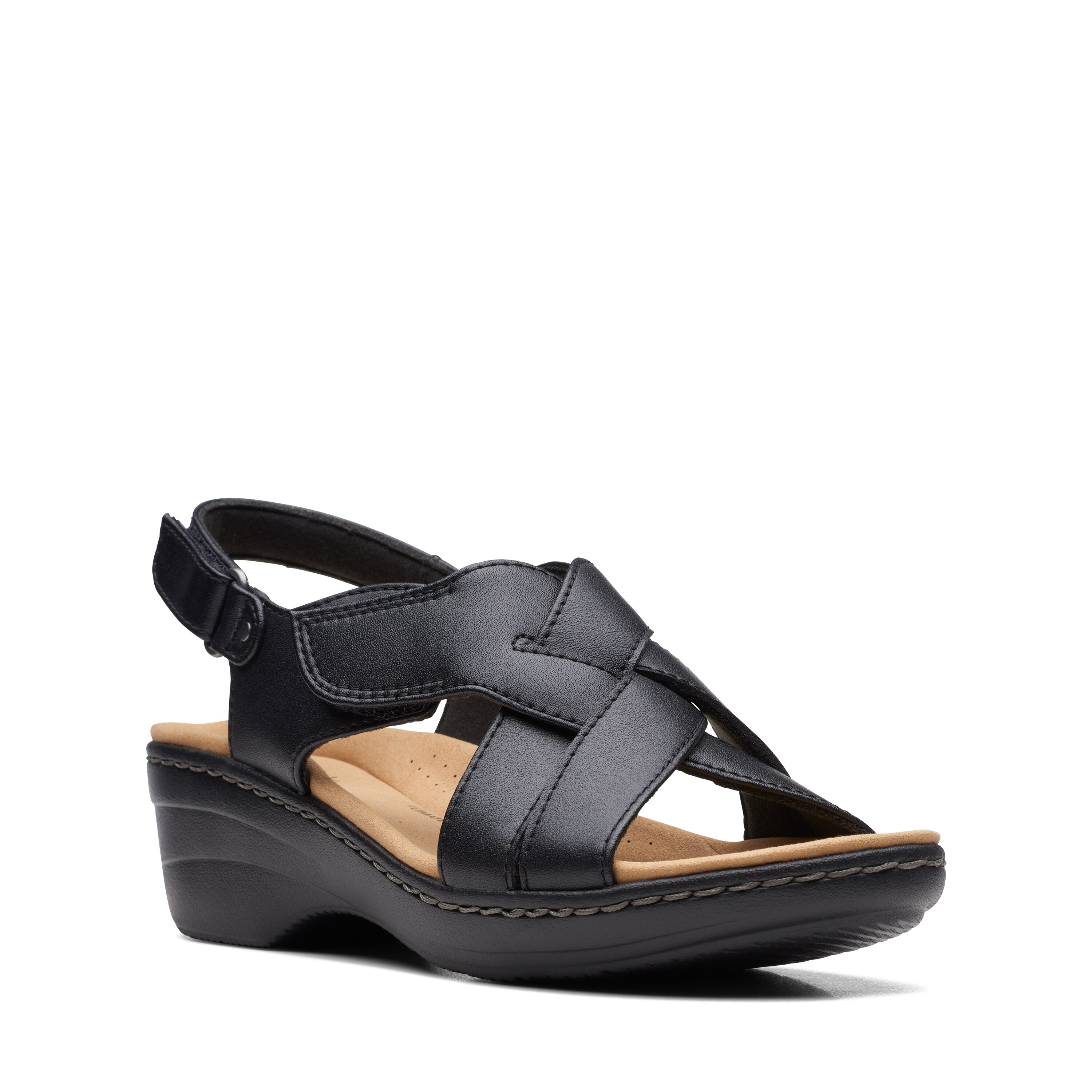 Clarks Women's Rose Erin Wedge Sandal - Black | SoftMoc.com