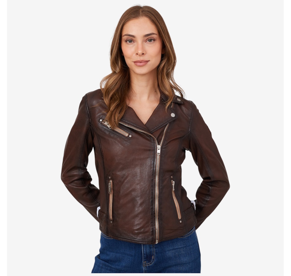 Image 230395_BRN.jpg, Product 230-395 / Price $299.99, Mauritius Sofia Leather Moto Jacket from Mauritius on TSC.ca's Fashion department