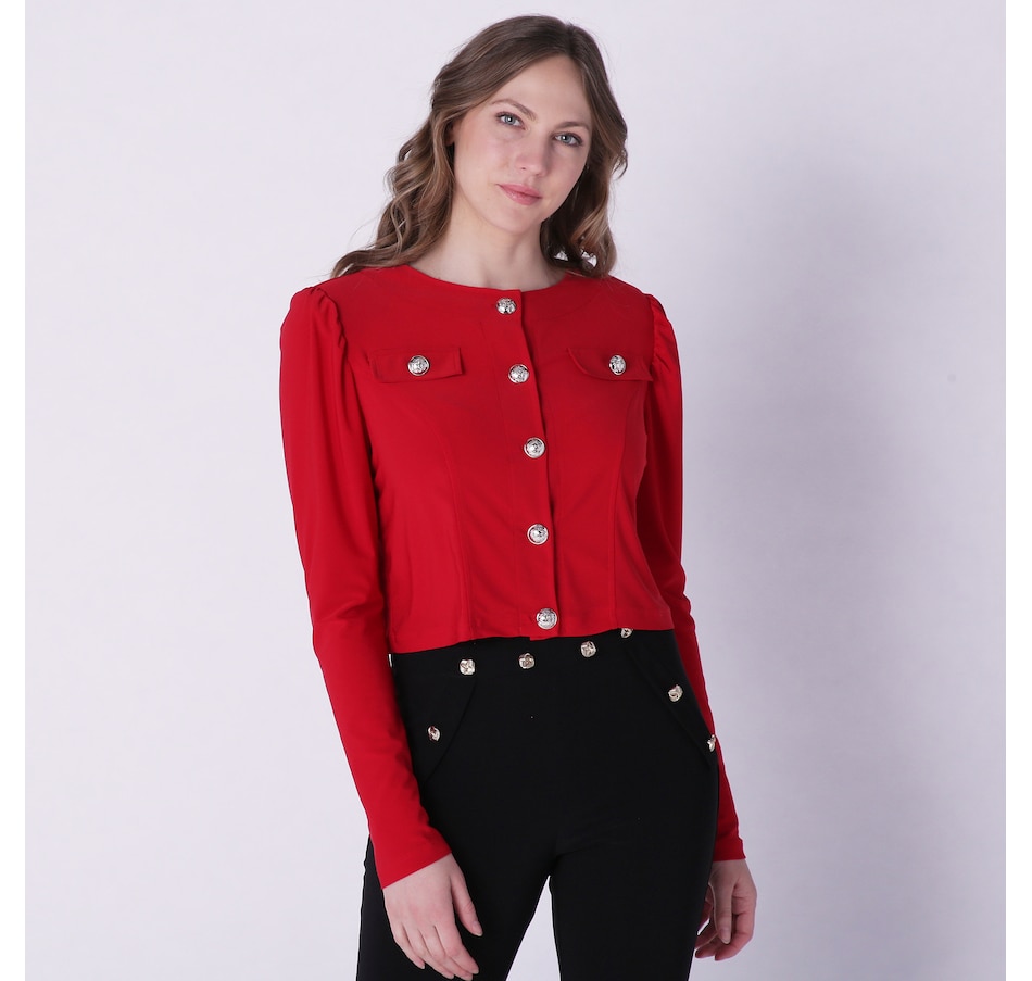Image 231488_RED.jpg, Product 231-488 / Price $24.33, Marallis Long Sleeve Button Detail Cropped Jacket from Marallis on TSC.ca's Fashion department