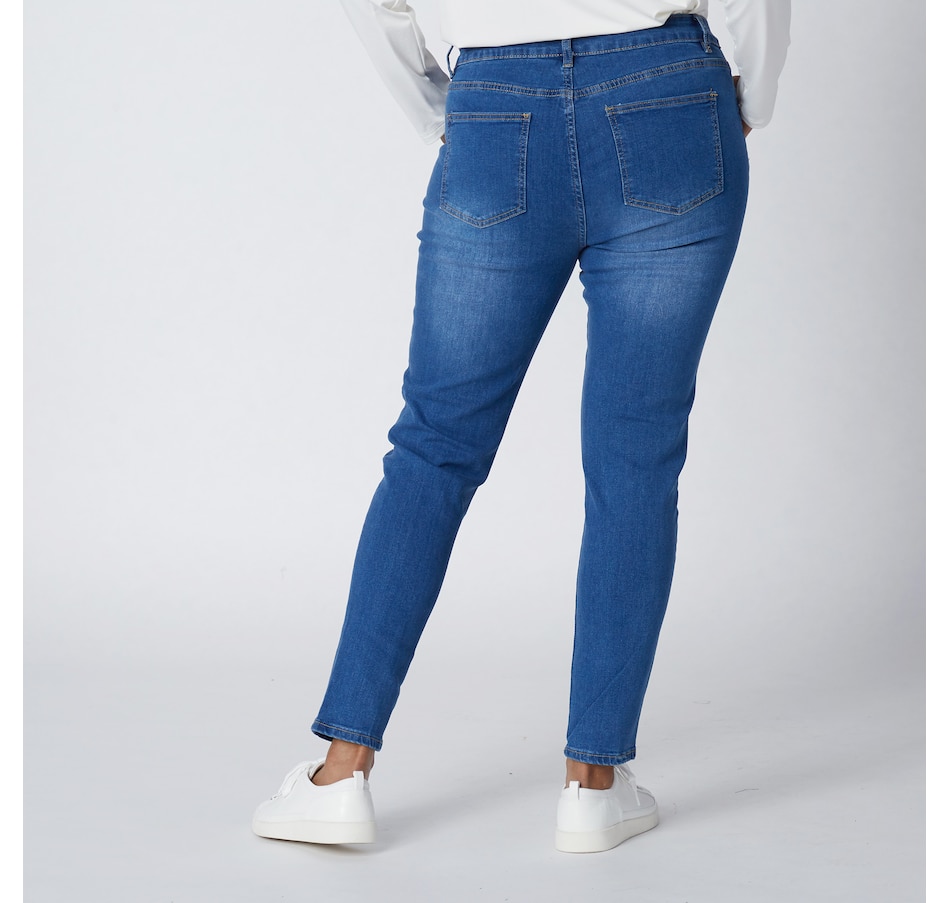 One World, Stretch Denim Elastic Waist 5-Pocket, Pull-on Skinny Jeans