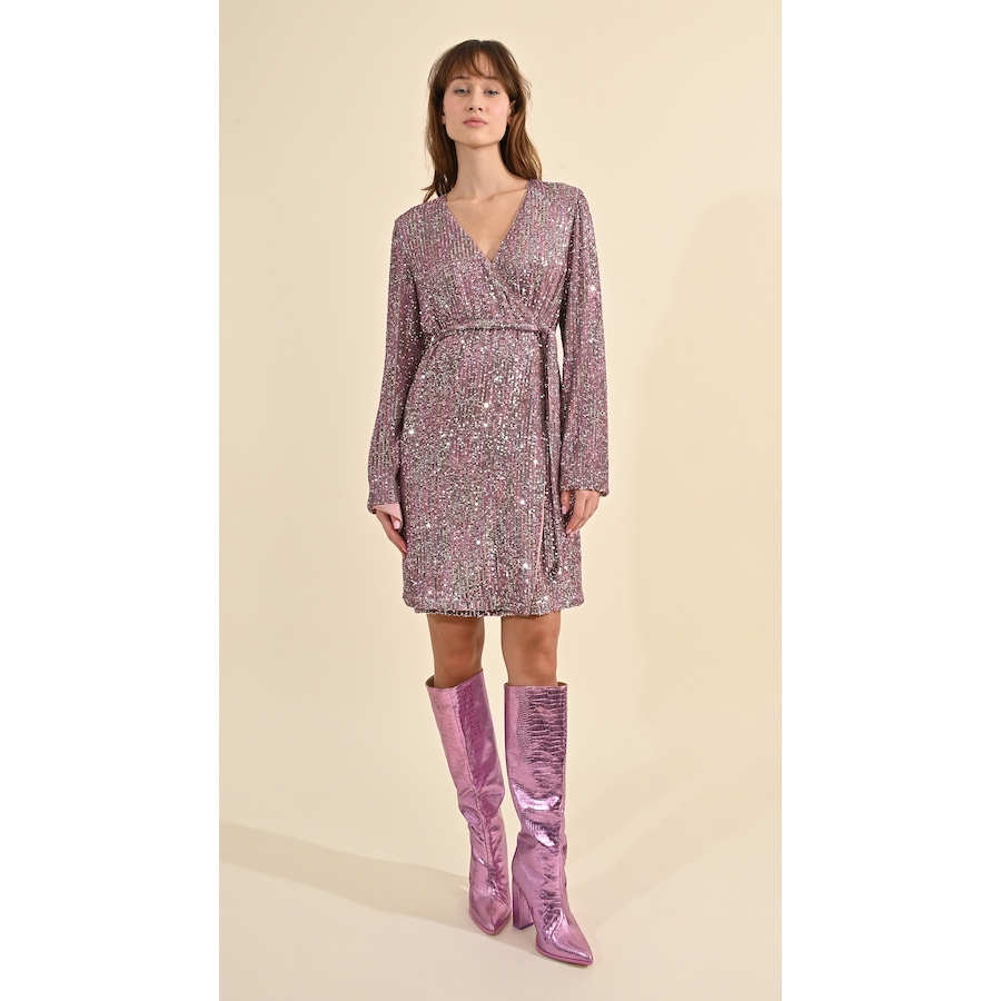 Image 231668_LLC.jpg, Product 231-668 / Price $54.33, Molly Bracken V-Neck Long Sleeve Sparkle Dress with Belt from Molly Bracken on TSC.ca's Fashion department