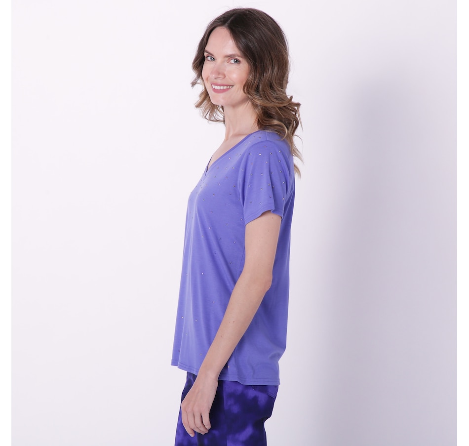 Clothing & Shoes - Tops - T-Shirts & Tops - Diane Gilman Jeweled V-Neck ...