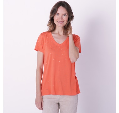 Orange Fashion Village Short Sleeve Tunic Top