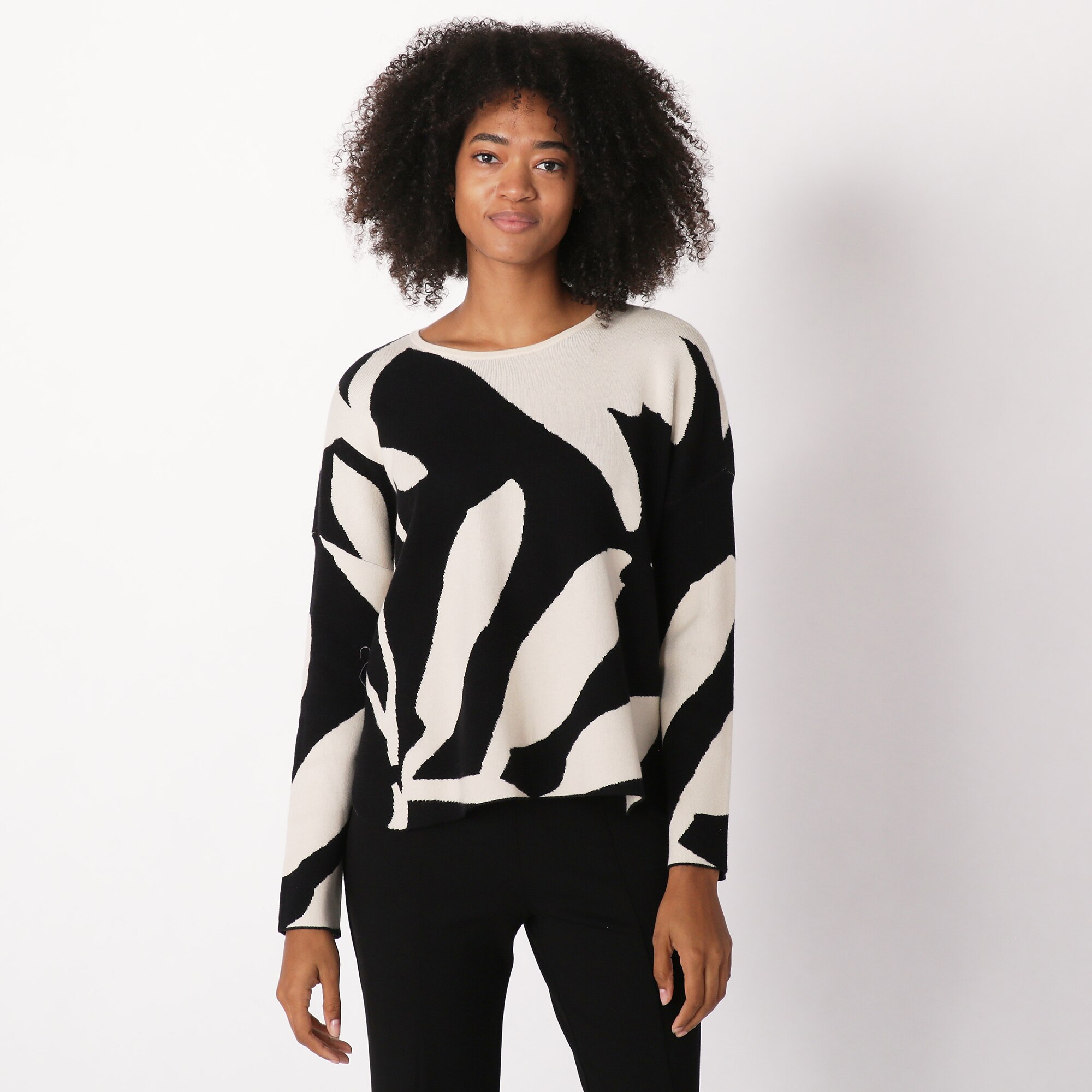 Wynne Layers Fractured Floral Double-Knit Jacquard Sweater