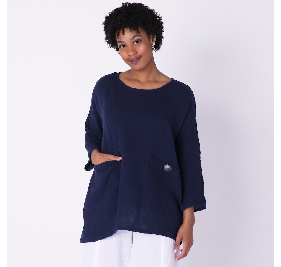 Image 232094_NVY.jpg, Product 232-094 / Price $54.88, Shannon Passero Cotton Gauze 3/4 Sleeve Pocket Top from Shannon Passero on TSC.ca's Fashion department