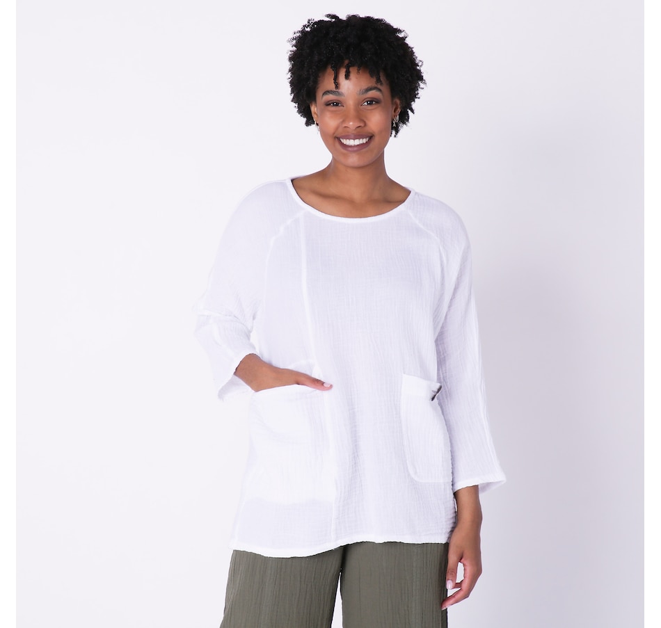 Image 232094_WHT.jpg, Product 232-094 / Price $54.88, Shannon Passero Cotton Gauze 3/4 Sleeve Pocket Top from Shannon Passero on TSC.ca's Fashion department