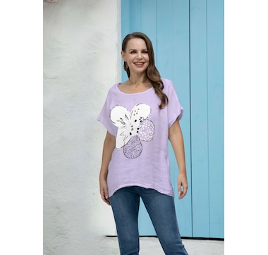 Orange Fashion Village Linen T-Shirt With Print