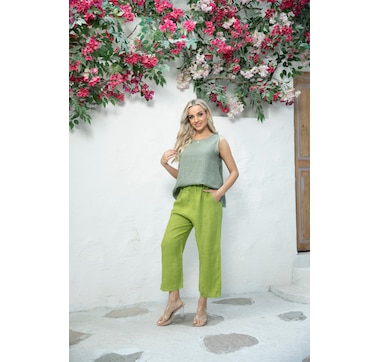 Orange Fashion Village Linen Pull-On Crop Pant