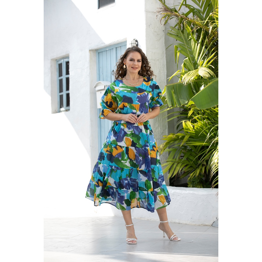 Image 232318_BLU.jpg, Product 232-318 / Price $35.33, Orange Fashion Village Tiered Printed Dress from Orange Fashion Village on TSC.ca's Fashion department