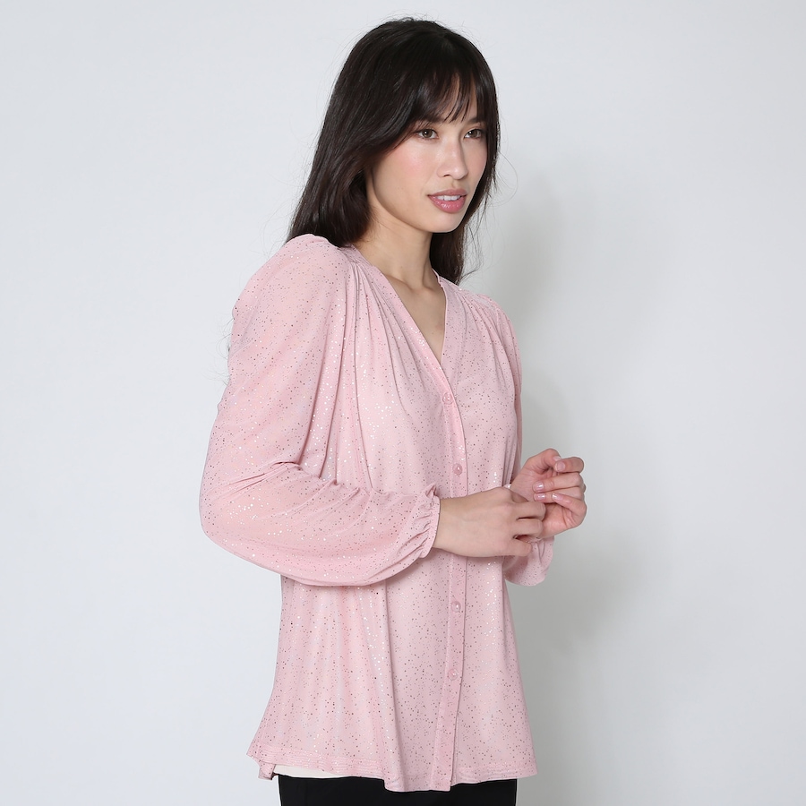 Image 232341_ALTMORE1.jpg, Product 232-341 / Price $14.33, Kim & Co. Foil Stretch Mesh Long Blouson Sleeve Blouse from Kim & Co. on TSC.ca's Fashion department
