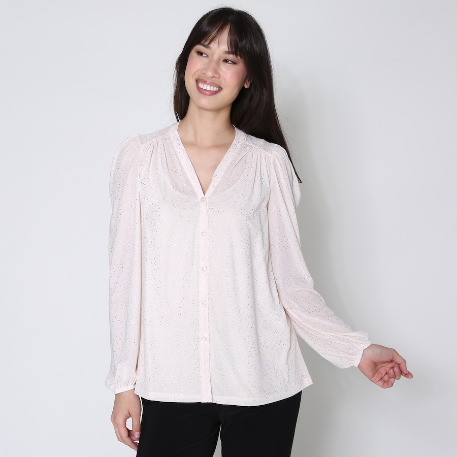 Image 232341_ECR.jpg, Product 232-341 / Price $14.33, Kim & Co. Foil Stretch Mesh Long Blouson Sleeve Blouse from Kim & Co. on TSC.ca's Fashion department
