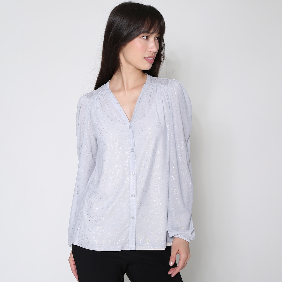 Image 232341_LGR.jpg, Product 232-341 / Price $14.33, Kim & Co. Foil Stretch Mesh Long Blouson Sleeve Blouse from Kim & Co. on TSC.ca's Fashion department