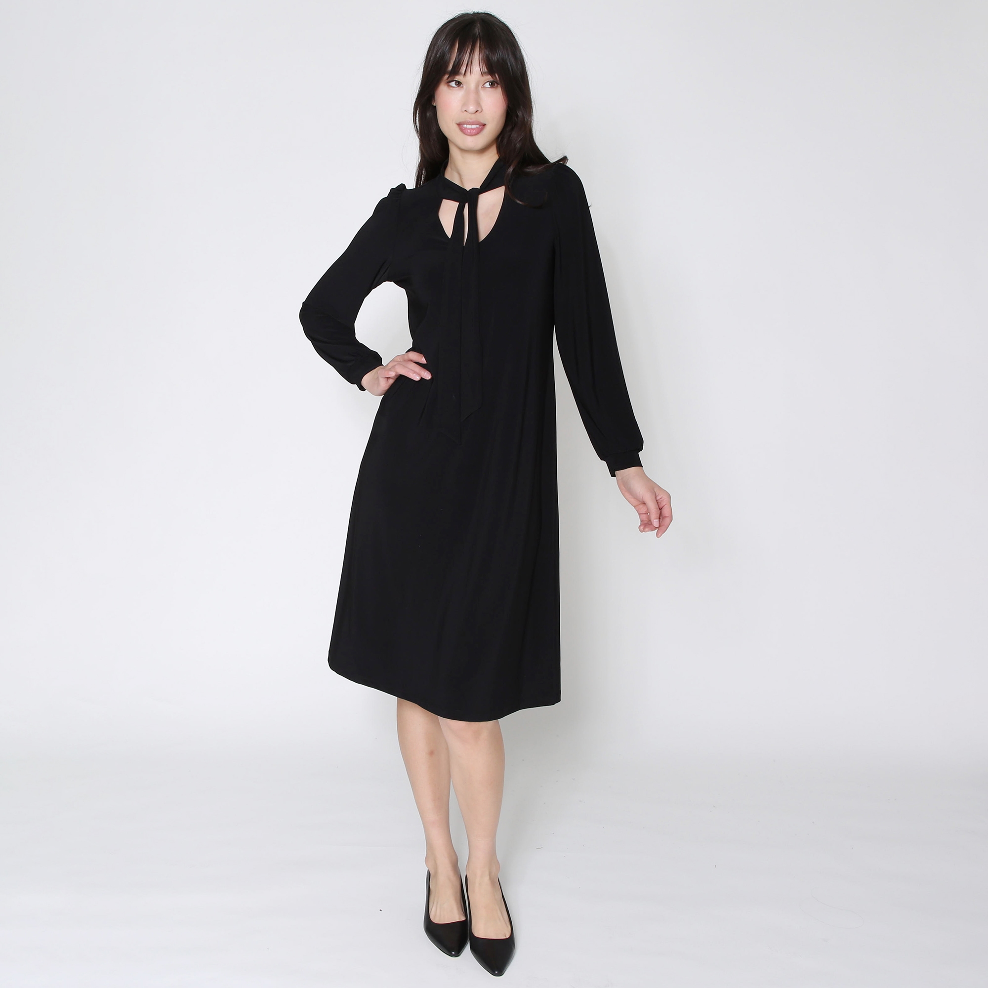 tie neck collared flare dress