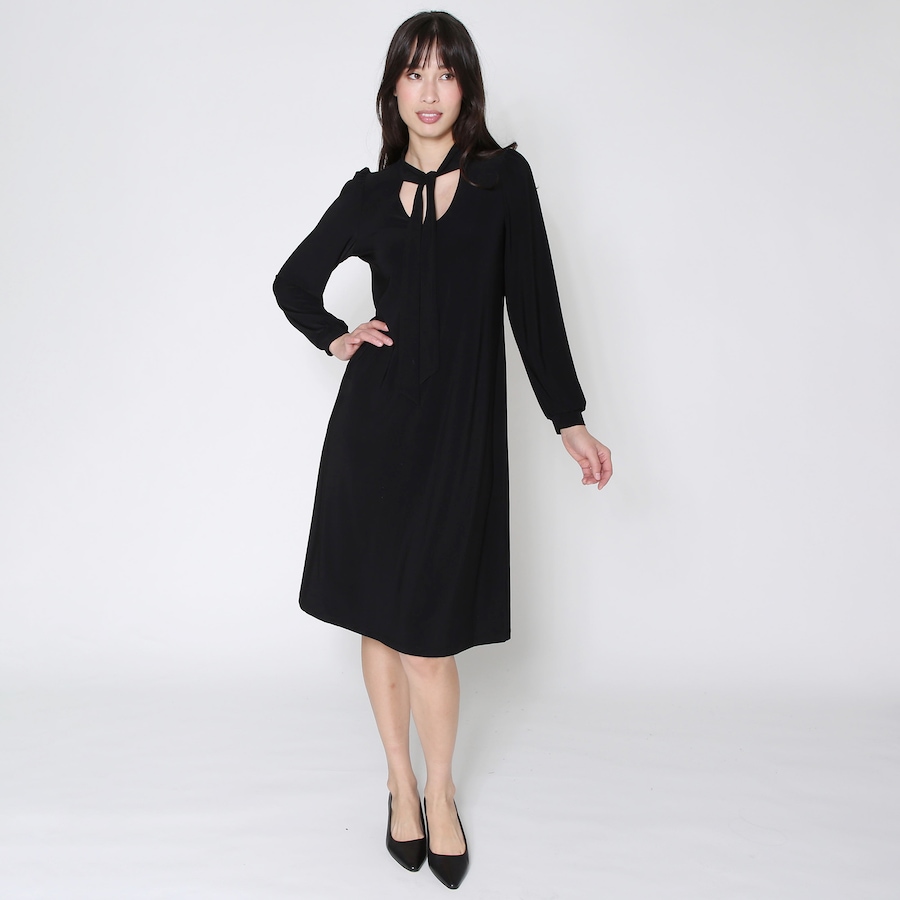 Image 232350_BLK.jpg, Product 232-350 / Price $24.33, Kim & Co. Brazil Knit Long Sleeve Tie Neck Fit and Flare Dress from Kim & Co. on TSC.ca's Fashion department