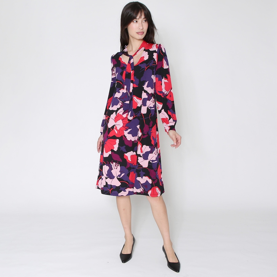 Image 232350_PKR.jpg, Product 232-350 / Price $24.33, Kim & Co. Brazil Knit Long Sleeve Tie Neck Fit and Flare Dress from Kim & Co. on TSC.ca's Fashion department