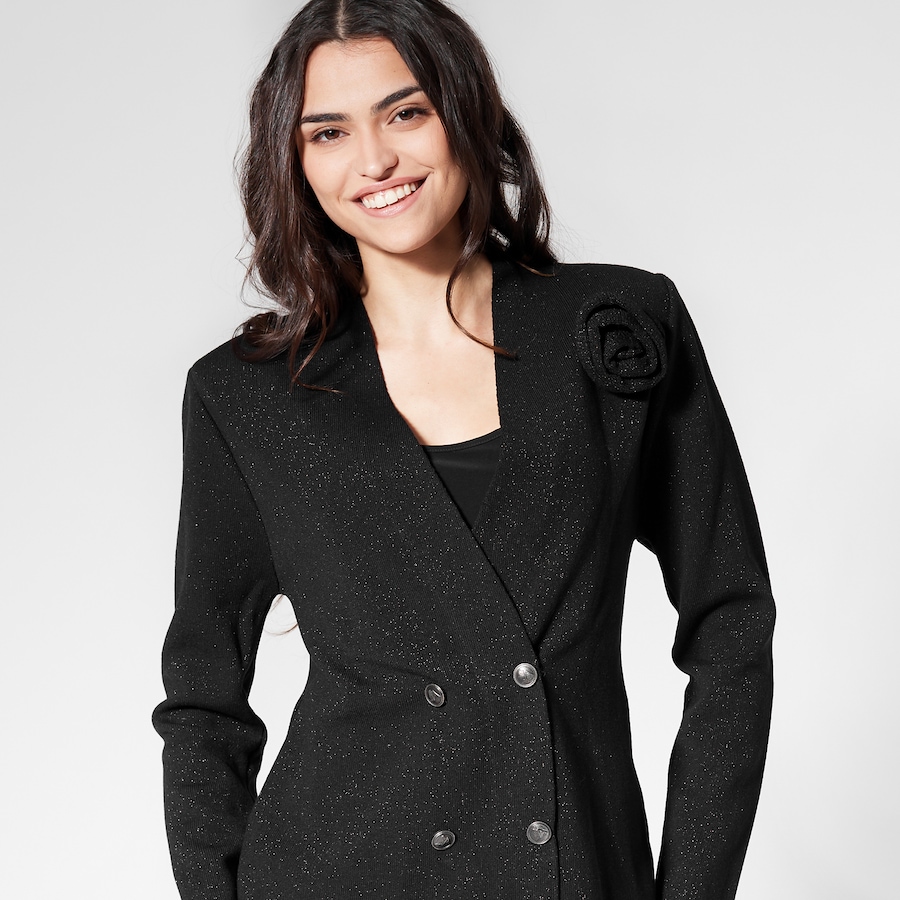 Image 232377_BLK.jpg, Product 232-377 / Price $44.33, Aggel Knitwear Wool Lurex Double Breasted Knitted Blazer from Aggel on TSC.ca's Fashion department