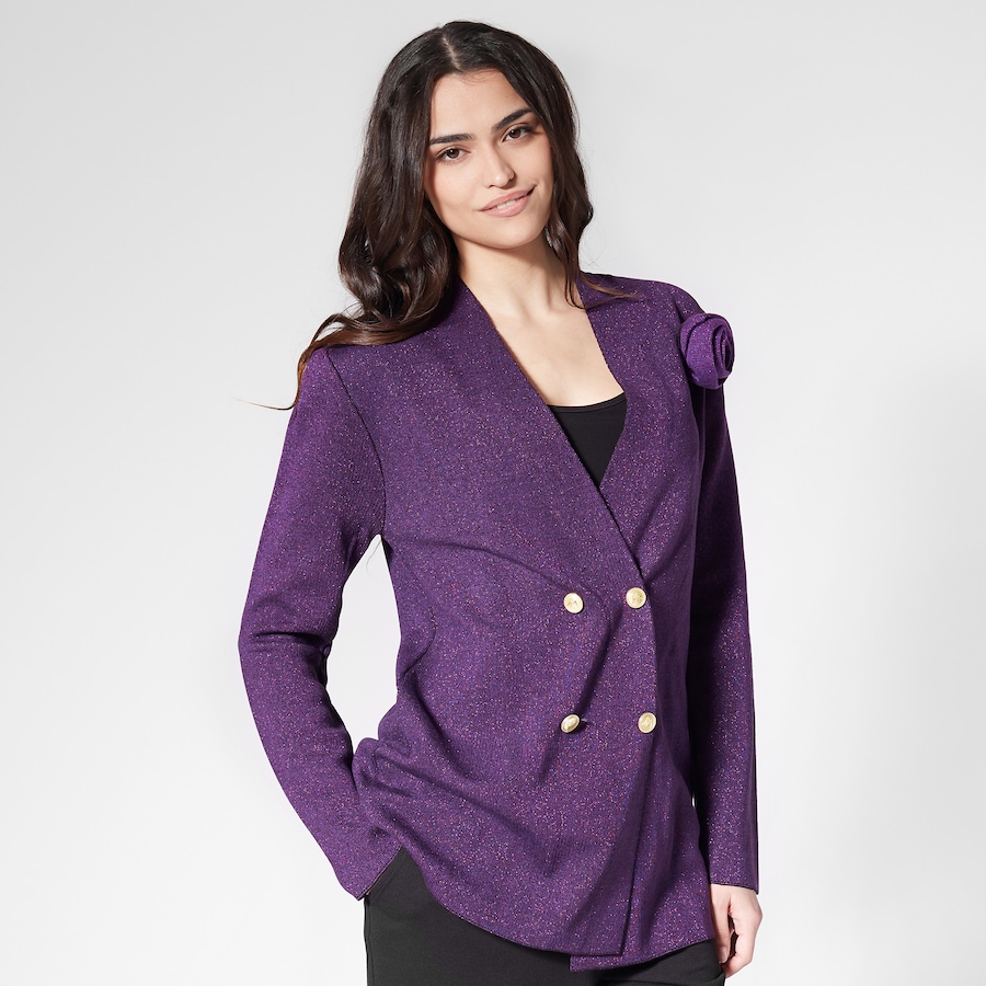 Image 232377_VIO.jpg, Product 232-377 / Price $44.33, Aggel Knitwear Wool Lurex Double Breasted Knitted Blazer from Aggel on TSC.ca's Fashion department