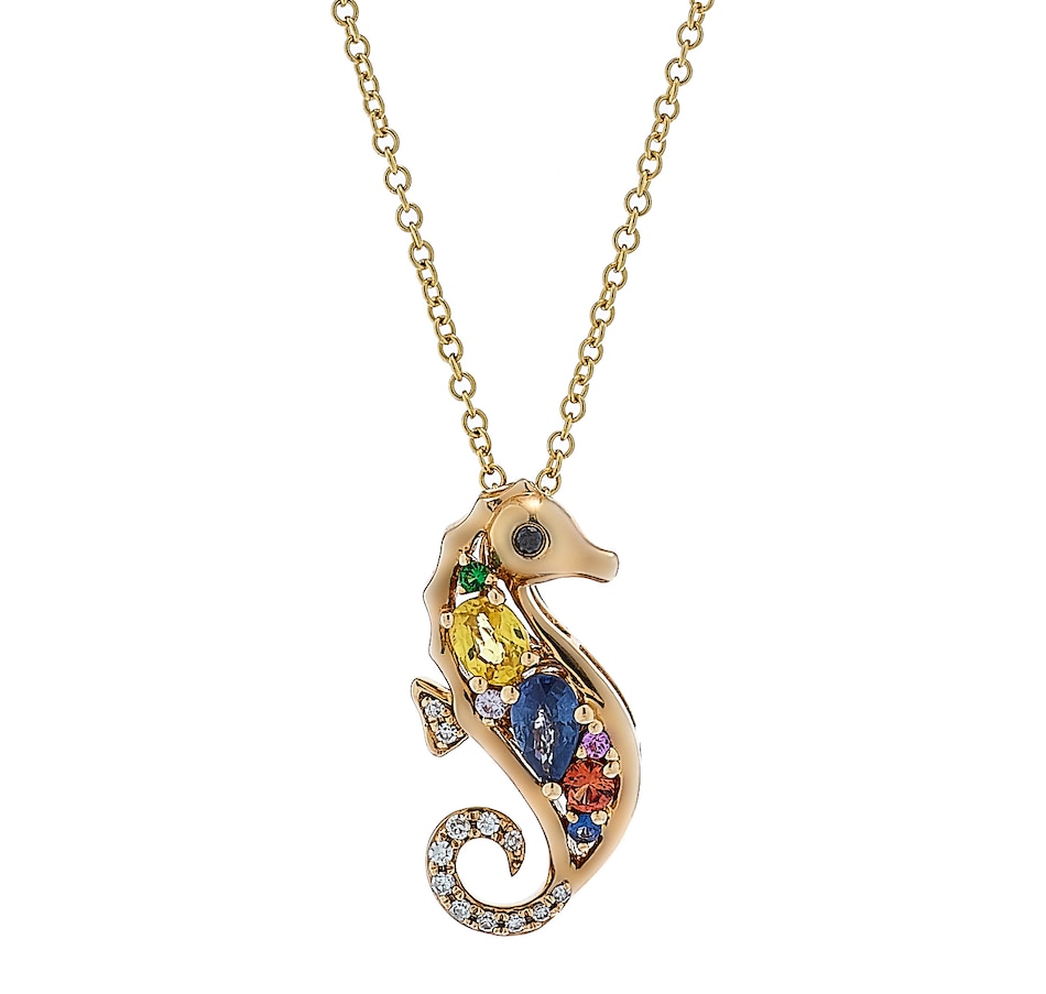 Image 232411.jpg, Product 232-411 / Price $1,099.99, EFFY Jewellery 14K Yellow Gold Diamond and Natural Ceylon Sapphire Seahorse Pendant with Chain from Effy Jewellery on TSC.ca's Jewellery department