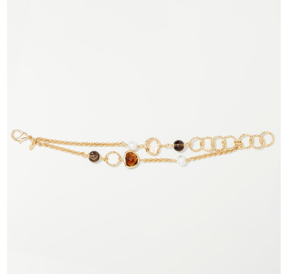 Jewellery Bracelets Bronzoro 18k Yellow Gold Plate Double Strand Crystal And Pearls Bracelet 