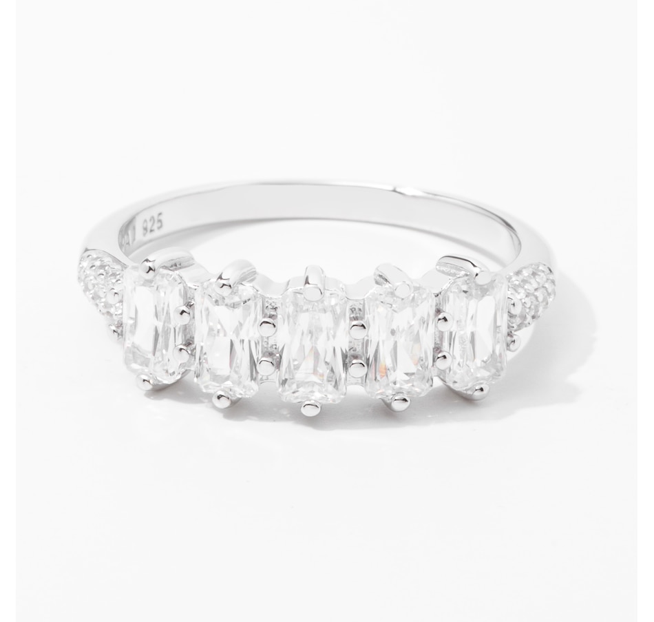 Jewellery - Rings - Diamonelle Sterling Silver Rhodium Plate Emerald Cut &  Round Shape Diamonelle - Online Shopping for Canadians