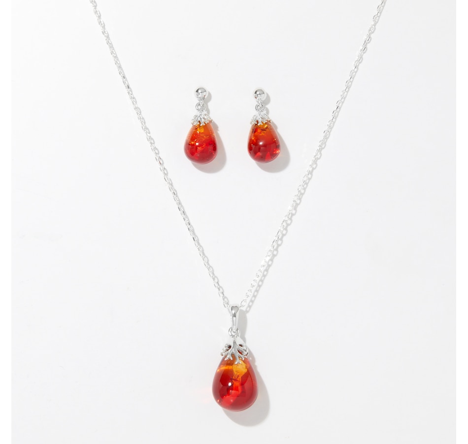 Image 232689_SSE.jpg, Product 232-689 / Price $139.99, Amber Extraordinaire Sterling Silver Amber Drop Pendant with Chain & Earring Set from Amber Extraordinaire on TSC.ca's Jewellery department