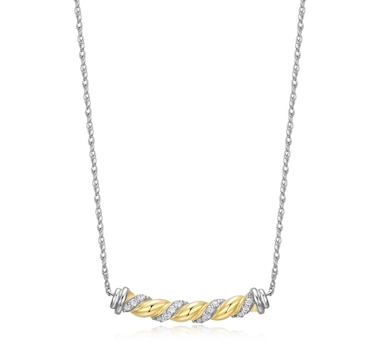 Charles Garnier Sterling Silver Two Tone "FLOURISH" Twist Bar Cubic Zirconia Neckkace